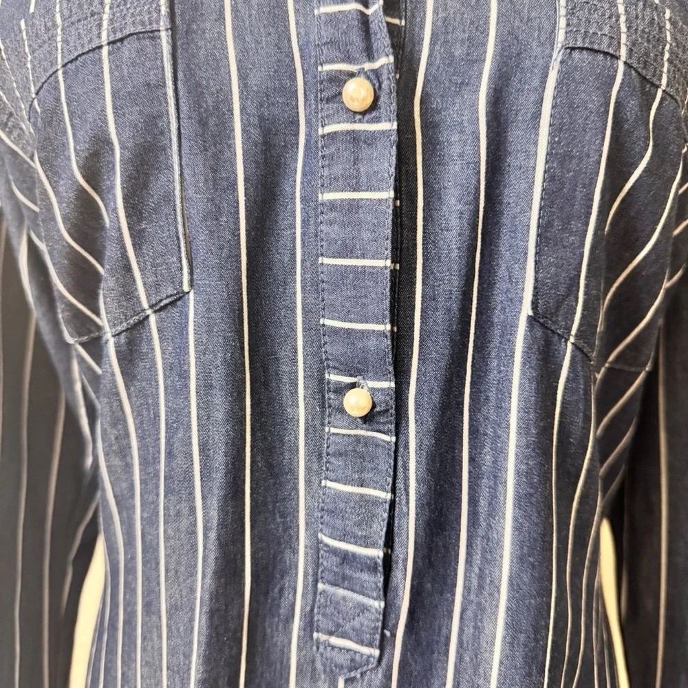 Given Kale denim striped pear button chambray lagen‎ coastal, shirtdress sz L